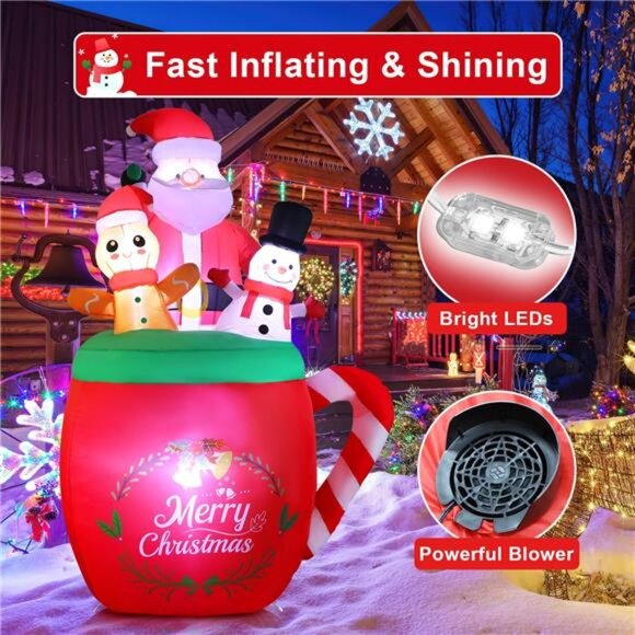 Amazon.com: 6FT Christmas Inflatables Outdoor Decorations  6FT Christmas Inflatable Blow Up Santa Claus Gingerbread Snowman in Xmas Mug